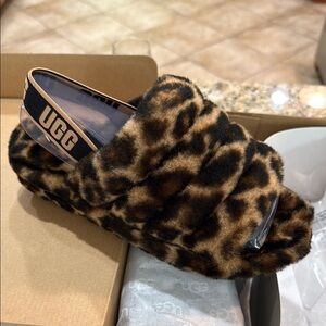 UGG Fluff Yeah Slide in Brown Panther Pattern